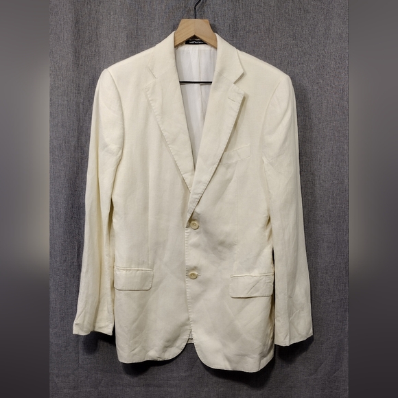 J. Hilburn 100% Linen Blazer Mens 38 White Office Career Business Minimalist